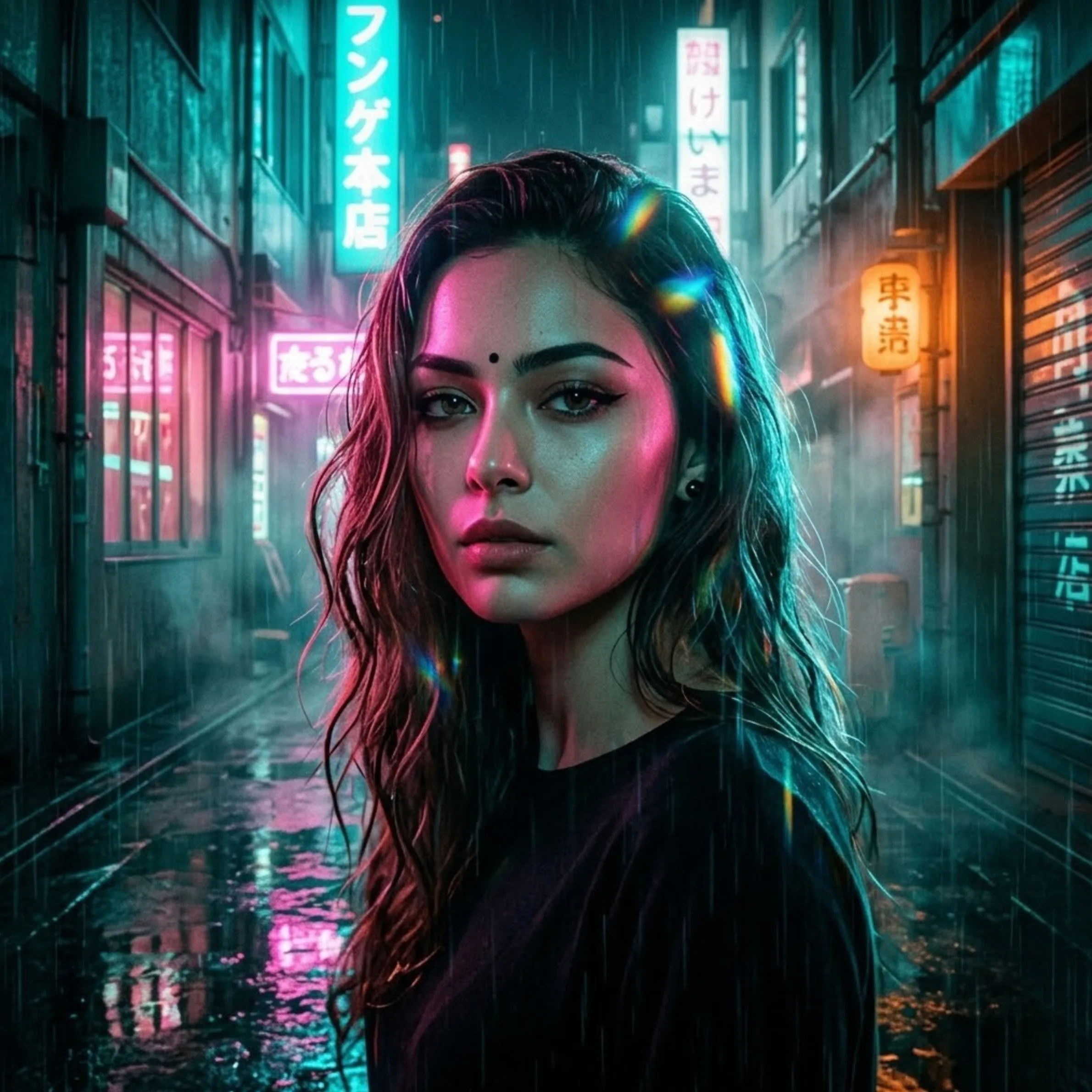 Neon Noir Rainstorm AI prompt example